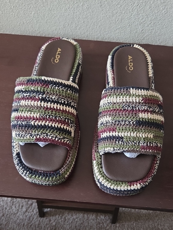 Aldo Shoes - Aldo Multicolor  Bohemina Crochet Striped Slide Sandals